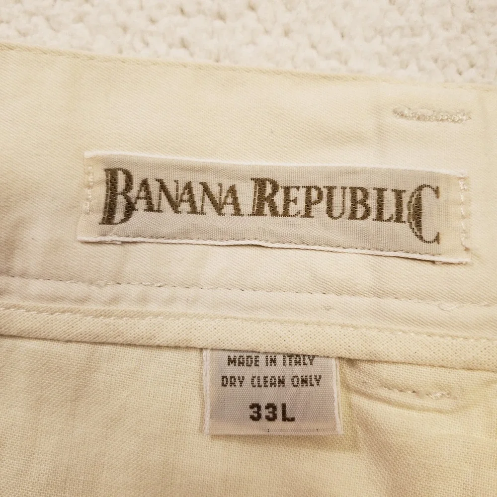 Vintage Banana Republic Chinos Mens 33L Cream Pleated Cuffed Trousers Italy Made